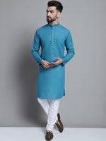 Men's Solid Pure Cotton Kurta With Pyjamas-JOKP-697Peacock