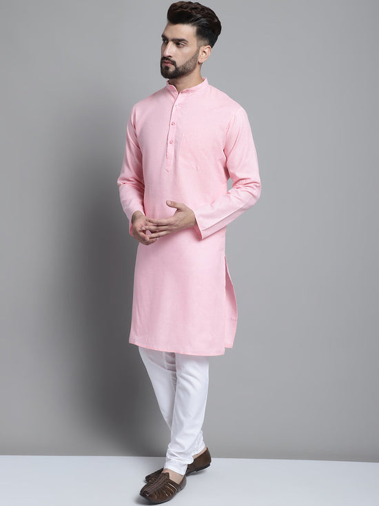 Men's Solid Pure Cotton Kurta With Pyjamas-JOKP-697Pink