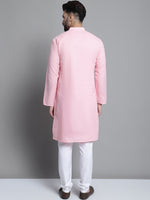 Men's Solid Pure Cotton Kurta With Pyjamas-JOKP-697Pink