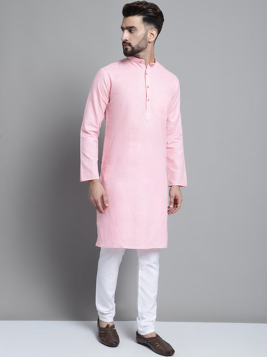 Men's Solid Pure Cotton Kurta With Pyjamas-JOKP-697Pink