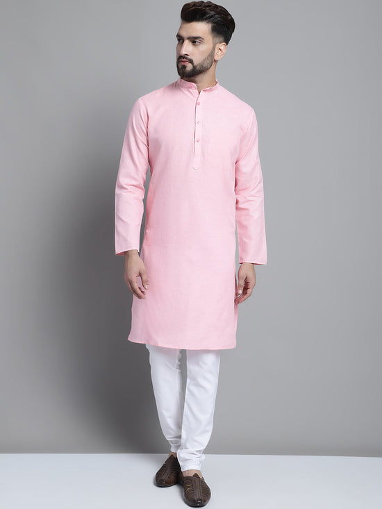 Men's Solid Pure Cotton Kurta With Pyjamas-JOKP-697Pink