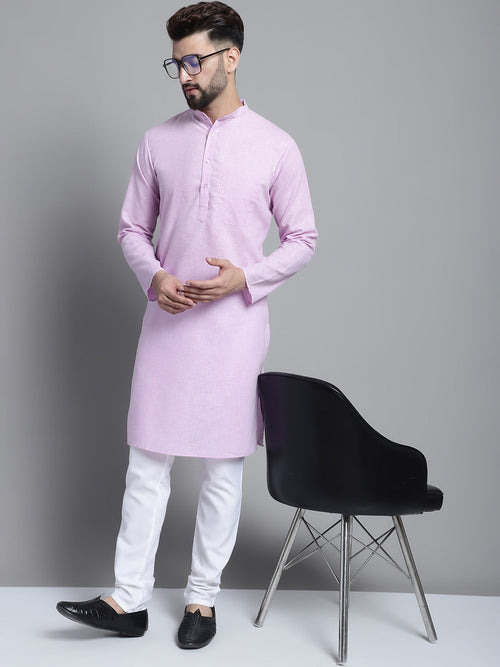 Men's Solid Pure Cotton Kurta With Pyjamas-JOKP-697Purple