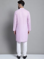 Men's Solid Pure Cotton Kurta With Pyjamas-JOKP-697Purple