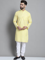 Men's Solid Pure Cotton Kurta With Pyjamas-JOKP-697Yellow