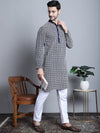 Men's Navy Blue Embroidered Kurta with Pyjama.-JOKP-P-699Navy