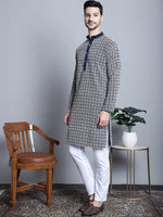 Men's Navy Blue Embroidered Kurta with Pyjama.-JOKP-P-699Navy