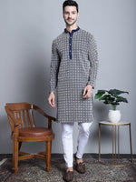 Men's Navy Blue Embroidered Kurta with Pyjama.-JOKP-P-699Navy