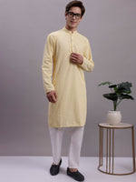 Men's Yellow Chikankari Embroidered and Sequence Kurta with Pyjama.-JOKP-P-5000Yellow