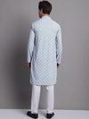 Men's Blue Chikankari Embroidered and Sequence Kurta with Pyjama.-JOKP-P-5001Blue