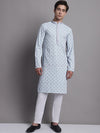 Men's Blue Chikankari Embroidered and Sequence Kurta with Pyjama.-JOKP-P-5001Blue