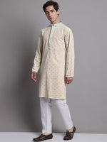 Men's Peach Chikankari Embroidered and Sequence Kurta with Pyjama.-JOKP-P-5001Peach