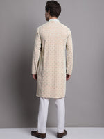 Men's Peach Chikankari Embroidered and Sequence Kurta with Pyjama.-JOKP-P-5001Peach