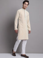 Men's Peach Chikankari Embroidered and Sequence Kurta with Pyjama.-JOKP-P-5001Peach