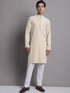 Men's Peach Chikankari Embroidered and Sequence Kurta with Pyjama.-JOKP-P-5001Peach