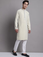 Men's Yellow Chikankari Embroidered and Sequence Kurta with Pyjama.-JOKP-P-5001Yellow