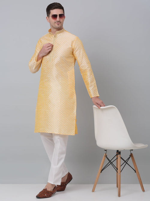 Men's Golden Collar Embroidered Kurta with Pyjama.-JOKP-P-5002Golden