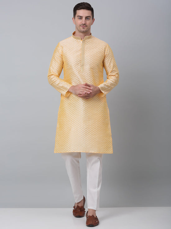 Men's Golden Collar Embroidered Kurta with Pyjama.-JOKP-P-5002Golden