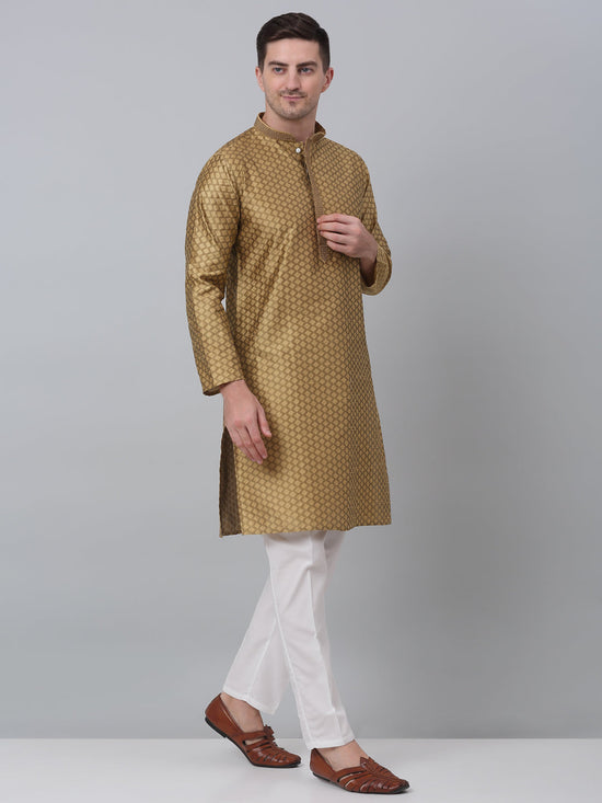 Men's Mustard Collar Embroidered Kurta with Pyjama.-JOKP-P-5002Mustard