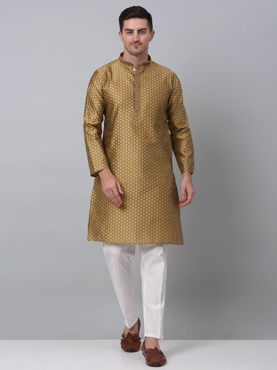 Men's Mustard Collar Embroidered Kurta with Pyjama.-JOKP-P-5002Mustard