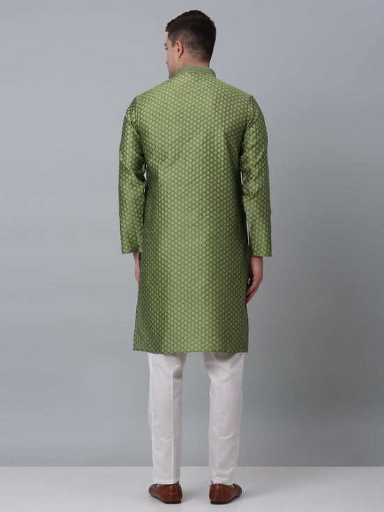 Men's Olive Green Collar Embroidered Kurta with Pyjama.-JOKP-P-5002Olive