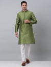 Men's Olive Green Collar Embroidered Kurta with Pyjama.-JOKP-P-5002Olive