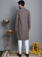 Men's Chikankari Embroidered and Sequence Kurta with Pyjama.-JOKP-P-5010Brown