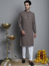 Men's Chikankari Embroidered and Sequence Kurta with Pyjama.-JOKP-P-5010Brown