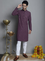 Men's Chikankari Embroidered and Sequence Kurta with Pyjama.-JOKP-P-5010Purple