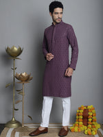 Men's Chikankari Embroidered and Sequence Kurta with Pyjama.-JOKP-P-5010Purple