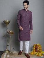 Men's Chikankari Embroidered and Sequence Kurta with Pyjama.-JOKP-P-5010Purple