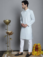 Men's Chikankari Embroidered and Sequence Kurta with Pyjama.-JOKP-P-5011Light-Grey