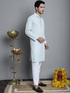 Men's Chikankari Embroidered and Sequence Kurta with Pyjama.-JOKP-P-5011Light-Grey