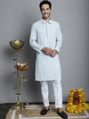 Men's Chikankari Embroidered and Sequence Kurta with Pyjama.-JOKP-P-5011Light-Grey