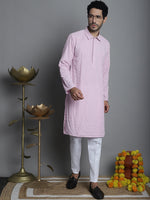 Men's Chikankari Embroidered and Sequence Kurta with Pyjama.-JOKP-P-5011Magenta