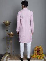 Men's Chikankari Embroidered and Sequence Kurta with Pyjama.-JOKP-P-5011Magenta