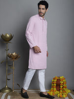 Men's Chikankari Embroidered and Sequence Kurta with Pyjama.-JOKP-P-5011Magenta