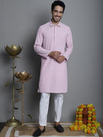 Men's Chikankari Embroidered and Sequence Kurta with Pyjama.-JOKP-P-5011Magenta