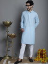 Men's Chikankari Embroidered and Sequence Kurta with Pyjama.-JOKP-P-5011Sky