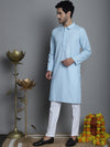 Men's Chikankari Embroidered and Sequence Kurta with Pyjama.-JOKP-P-5011Sky