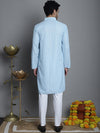 Men's Chikankari Embroidered and Sequence Kurta with Pyjama.-JOKP-P-5011Sky