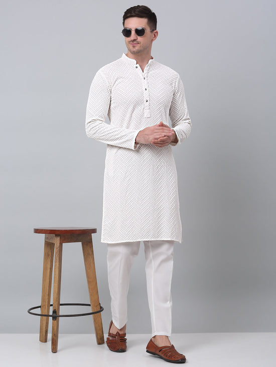 Sequins Embroidered Kurta Pyjama-JOKP-P-680White