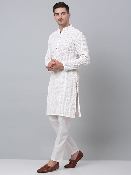 Sequins Embroidered Kurta Pyjama-JOKP-P-680White