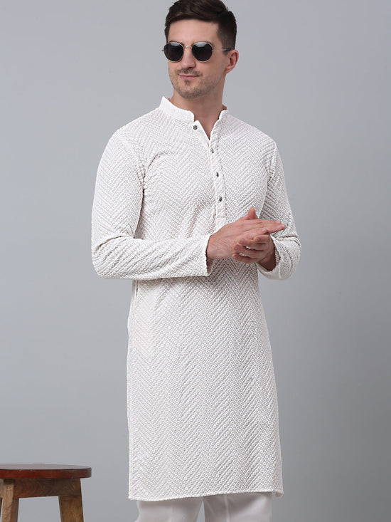 Sequins Embroidered Kurta Pyjama-JOKP-P-680White