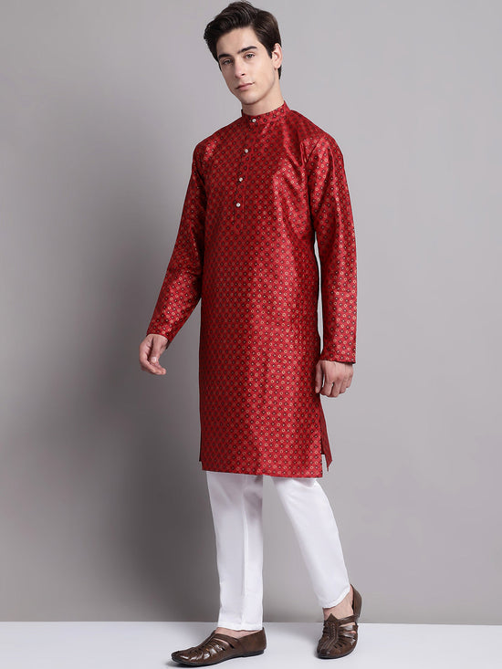 Men's Maroon Printed Silk Blend Kurta Payjama-JOKP-P-686Maroon