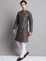 Men's Navy Blue Printed Silk Blend Kurta Payjama-JOKP-P-686Navy