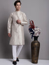 Men's Grey Printed Silk Blend Kurta Payjama-JOKP-P-686White