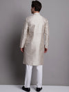 Men's Grey Printed Silk Blend Kurta Payjama-JOKP-P-686White