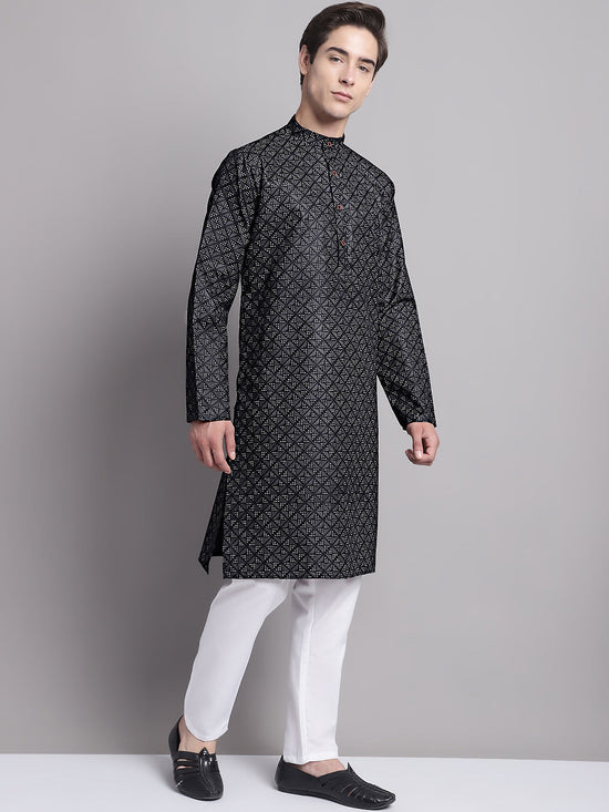 Men's Black Printed Pure Cotton Kurta Payjama Set-JOKP-P-687Black