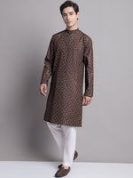 Men's Coffee Brown Printed Pure Cotton Kurta Payjama Set-JOKP-P-687Coffee