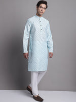 Men's Sky Blue Printed Pure Cotton Kurta Payjama Set-JOKP-P-687Sky